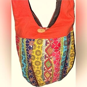 Bo-Ho Chic Cloth & Sequin’s Multi-Color Bag with Wooden Button & Zipper closure